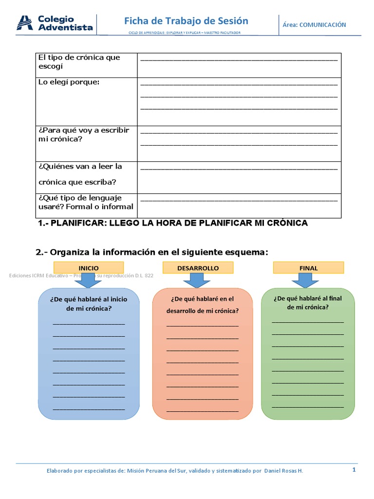 Ficha Elaboración de Una Crónica | PDF | Lingüística | Comunicación humana