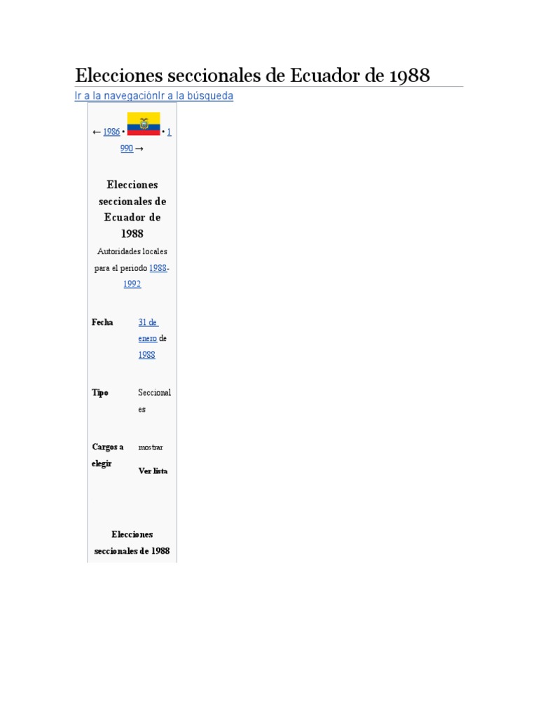 Elecciones Seccionales de Ecuador de 1988 PDF Ecuador Gobierno