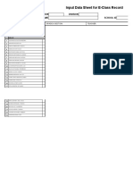 Input Data Sheet For E-Class Record: Region Division School Name School Id