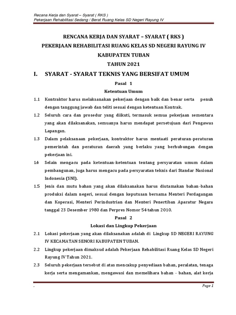 RKS Rehabilitasi Ruang Kelas SD Rayung IV | PDF | Teknologi & Rekayasa