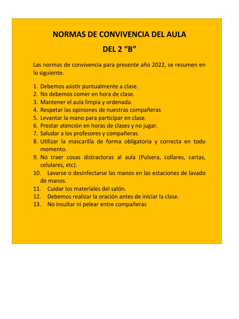Normas de convivencia en el aula 2022 | PDF | Crecimiento personal y ...