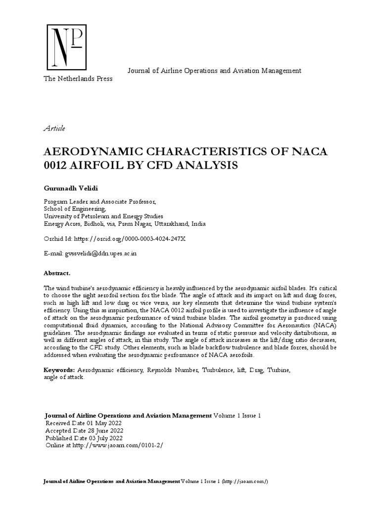 Aerodynamic Characteristics of Naca 0012 Airfoil by CFD Analysis | PDF ...