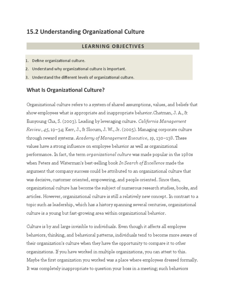 Understanding Organizational Culture | PDF | Organizational Culture ...