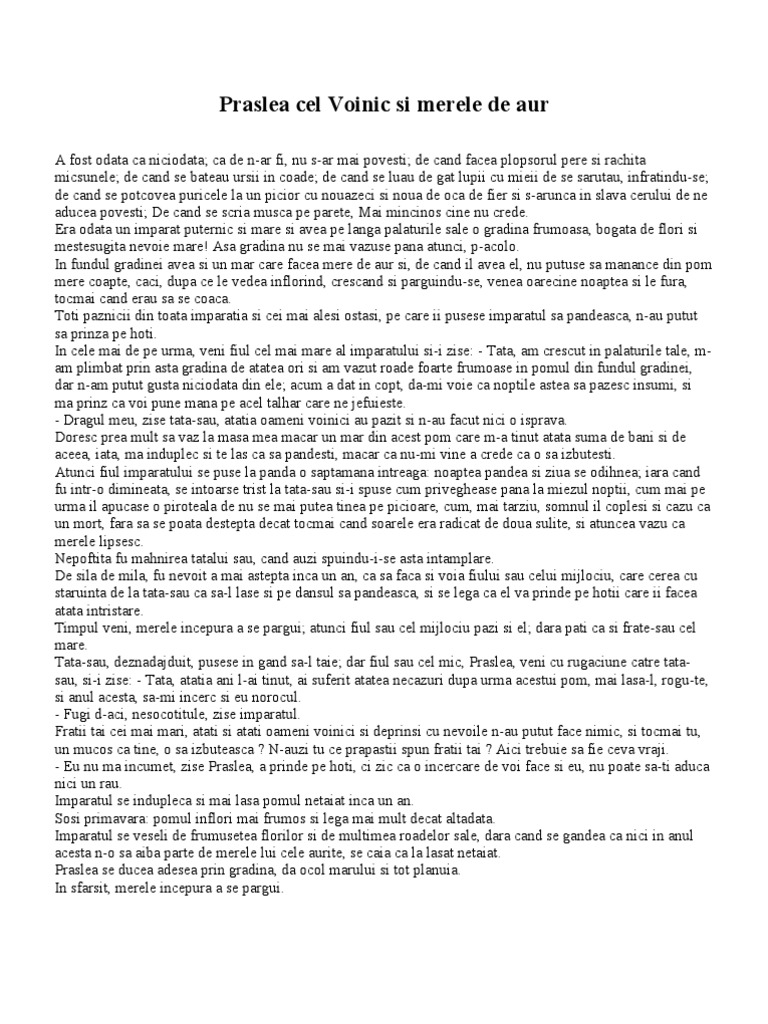 Praslea Cel Voinic Si Merele De Aur Fisa De Lectura Praslea Cel Voinic Si Merele de Aur