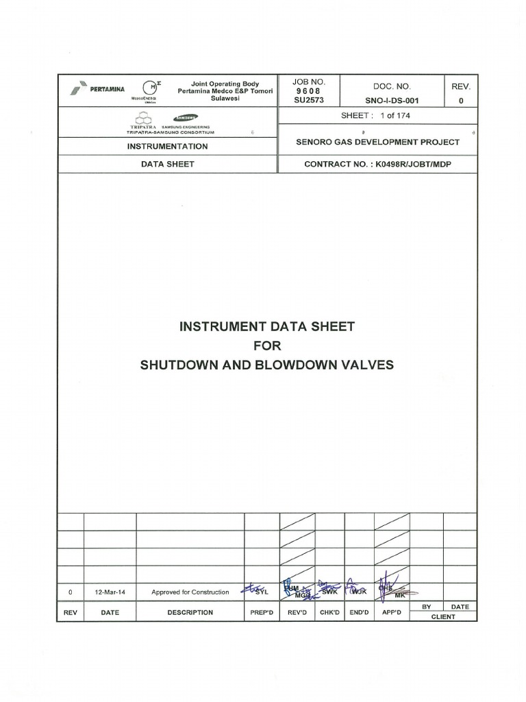 SNO-I-DS-001 - 0 Instrument Data Sheet For Shutdown and Blowdown Valves ...
