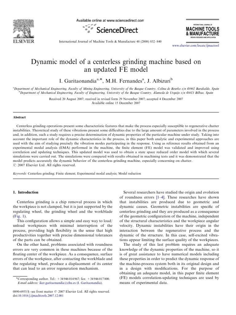 Dynamic Model of A Centerless Grinding Machine Based On An Updated FE ...