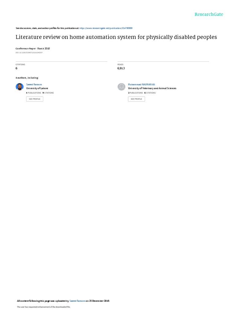 Literature Review On Home Automation System For Physically Disabled