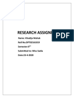Research Assignment: Name: Khadija Mahak Roll No - DPT02161019 Semester:9 Submitted To: Miss Sadia Date:23-4-2020