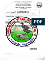 Barangay Certification: Office of The Barangay Chairman