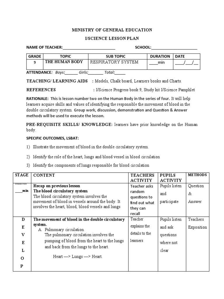 Grade 9 Lesson on Human Body Systems | PDF | Heart | Circulatory System