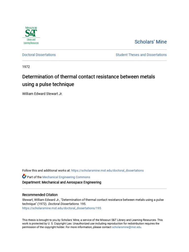 Determination of Thermal Contact Resistance Between Metals Using | PDF ...
