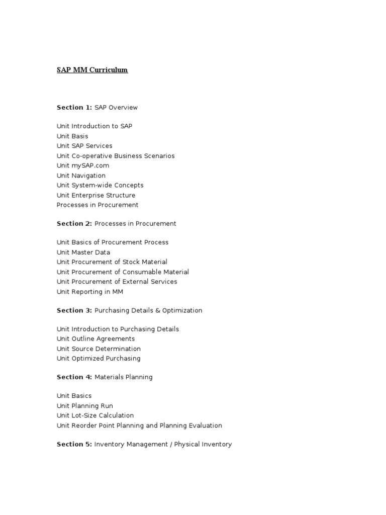 SAP MM WM Curriculum | PDF | Finance & Money Management