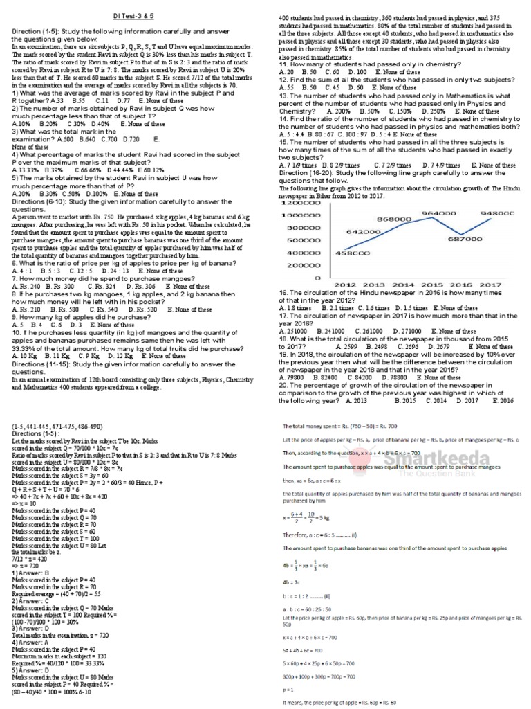 DI Test 3 & 5 08 July | PDF | Percentage | Test (Assessment)