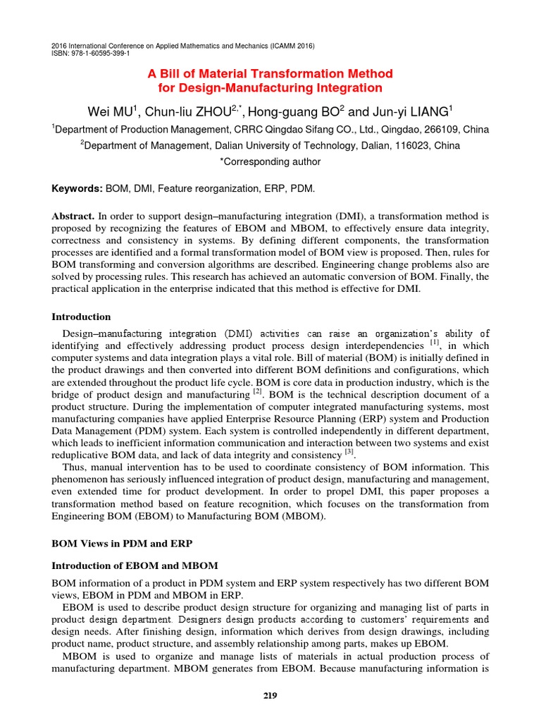 EBOM to MBOM Transformation Method | PDF | Enterprise Resource Planning ...