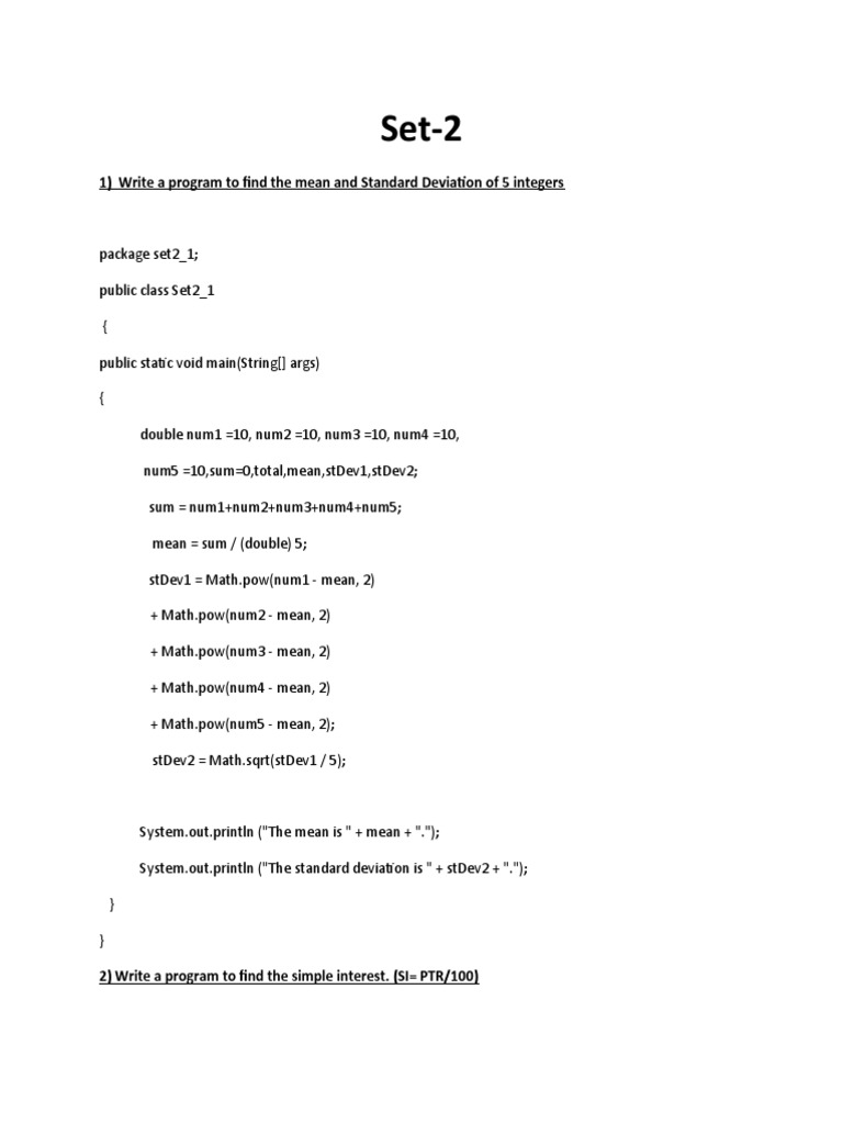 Ten Java programs to calculate mathematical expressions and solve