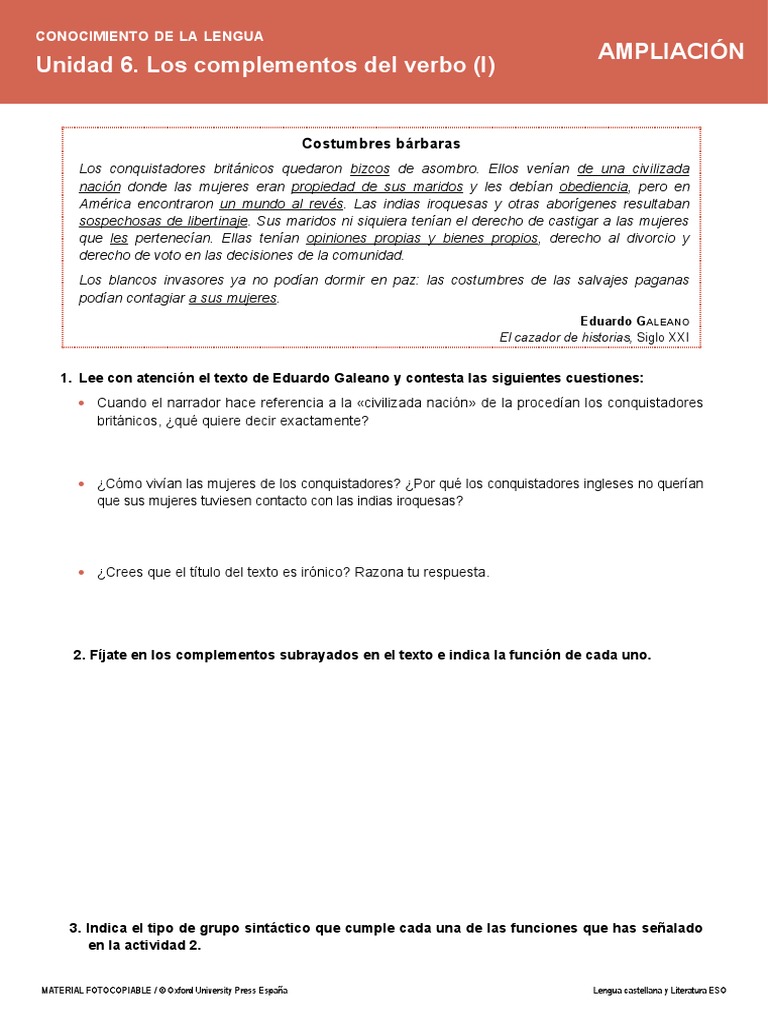 3º ESO. Los Complementos Del Verbo I. Oxford, Geniox. 7 Páginas. Con ...
