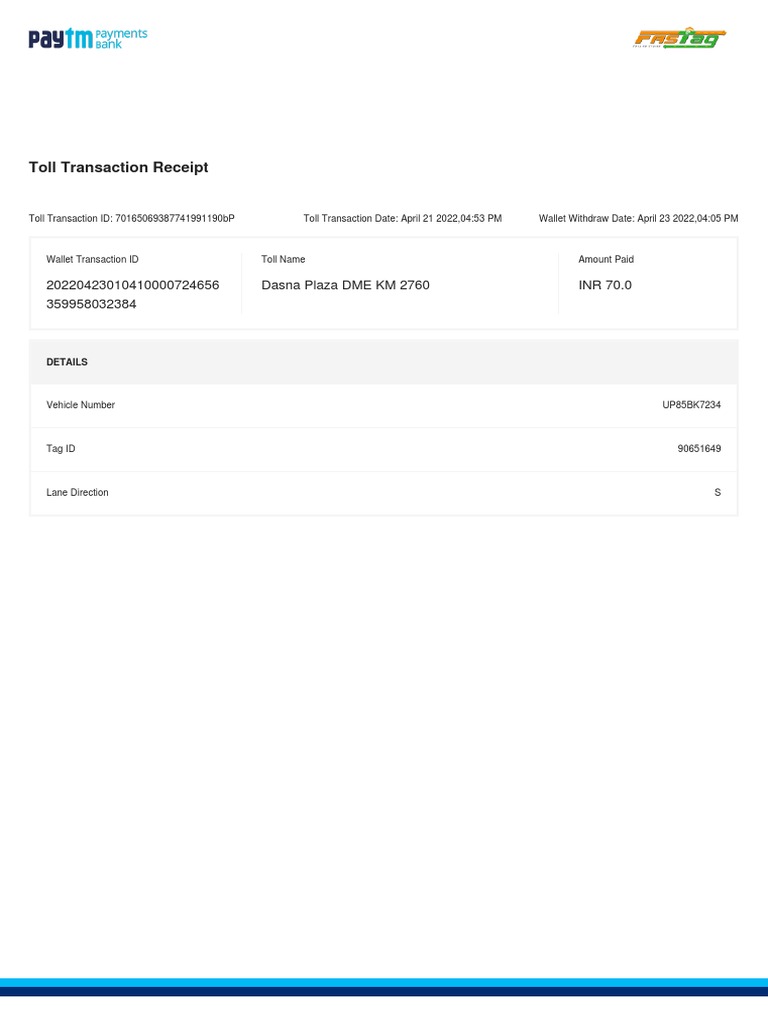 Toll Receipts for Various Plazas | PDF | Receipt | Financial Services