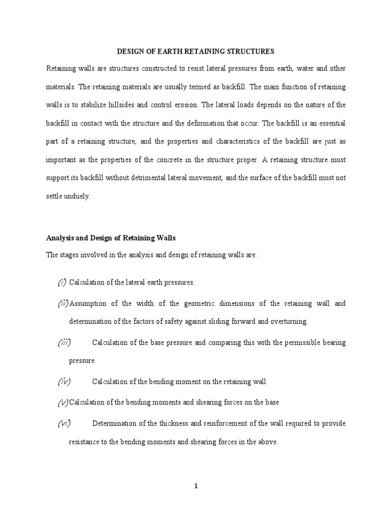 Design of Earth Retaining Structures | PDF | Bending | Economic Sectors