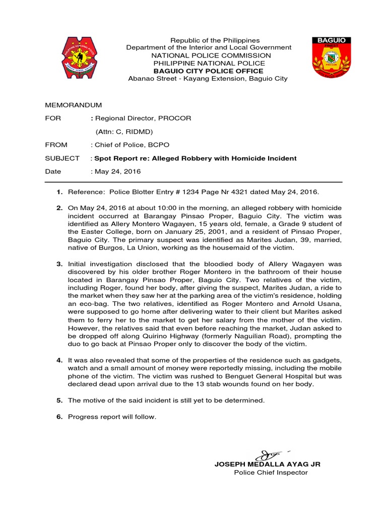 Robbery with Homicide Incident Report | PDF | Arrest | Police