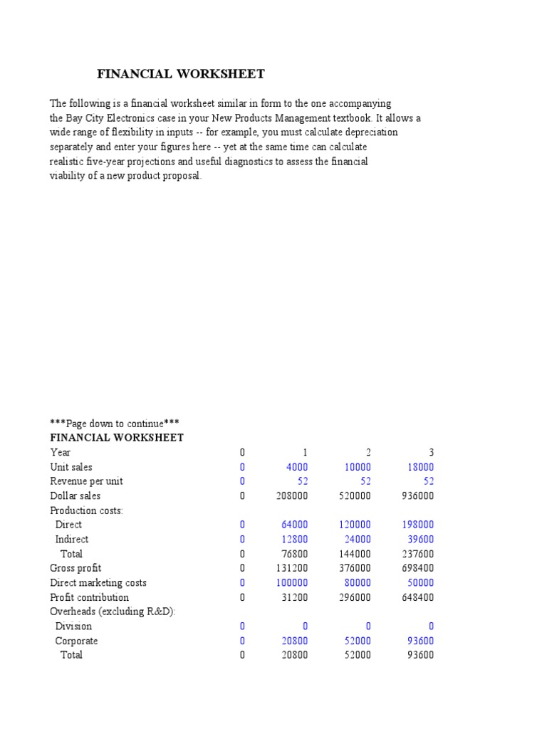 Financial Worksheet | PDF | Working Capital | Payments
