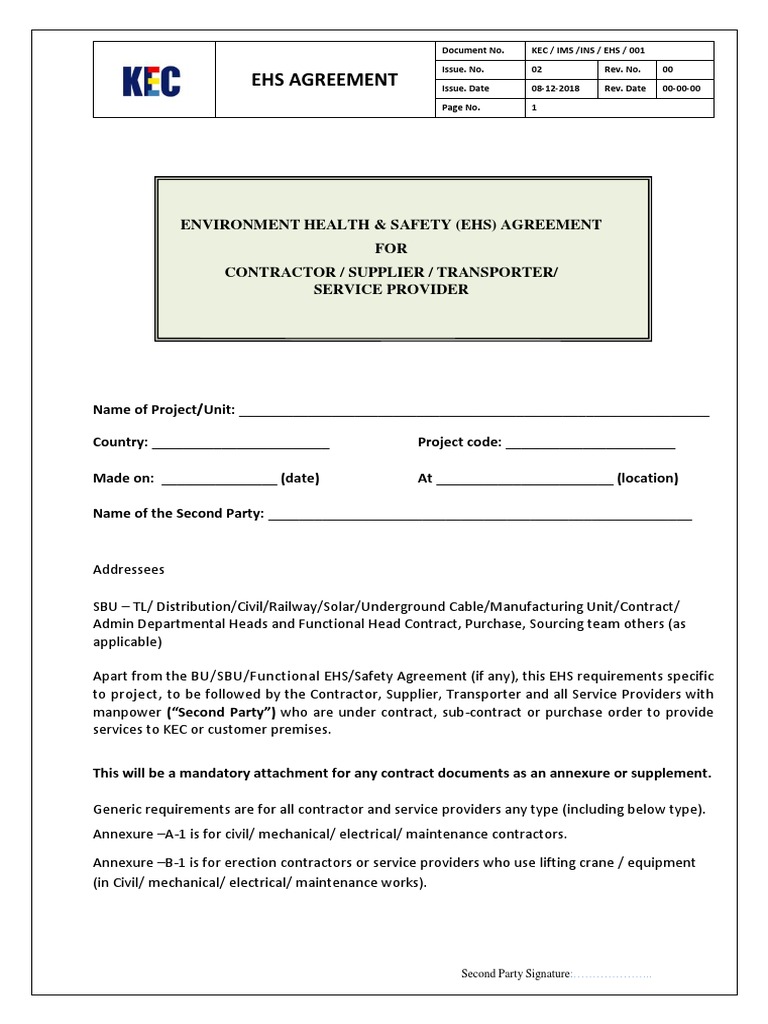 KEC's Environmental, Health, and Safety Requirements for Contractors