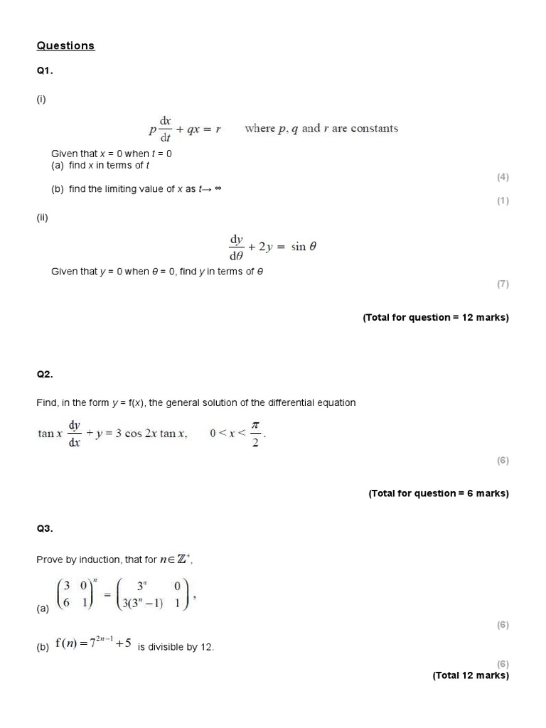 A Level Differential Equations Questions | PDF | Equations ...