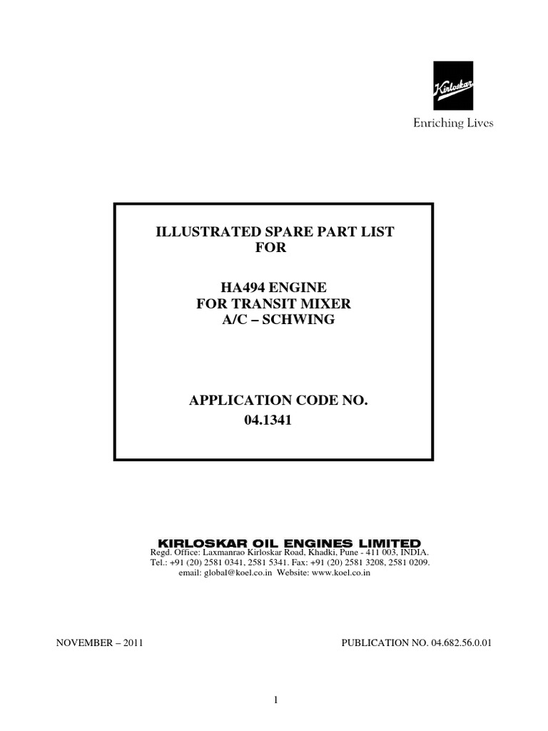 HA494 T.M. Kirlosker ENGINE PDF Piston Screw