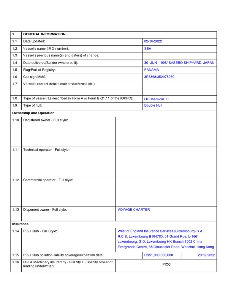 SEA Vessel Specifications and Certificates | PDF | Tonnage | Shipbuilding