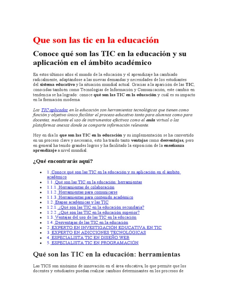 Que Son Las Tic en La Educación | PDF | Tecnología de información y ...