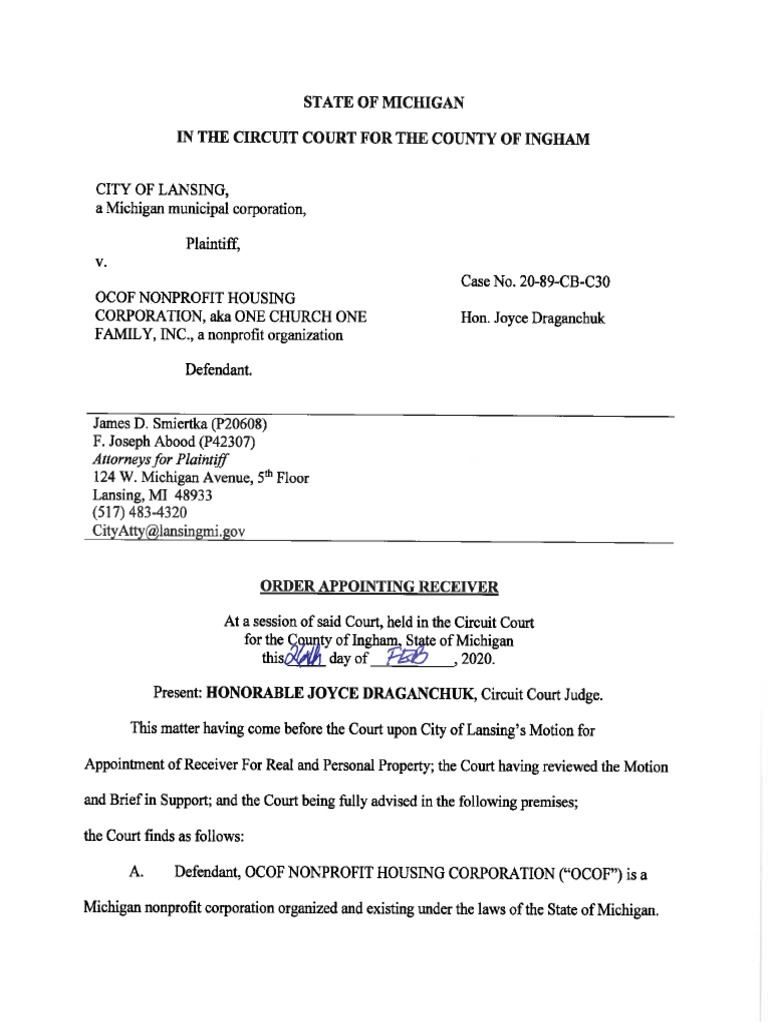 OCOF Receivership Order PDF