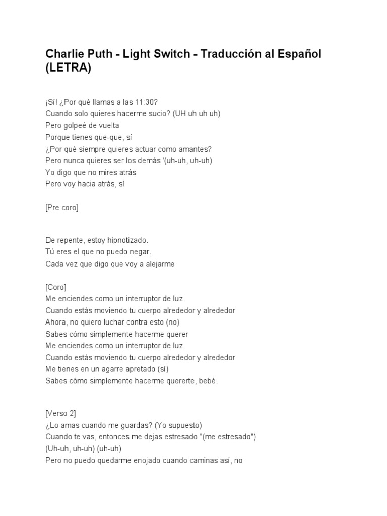 light switch lyrics español
