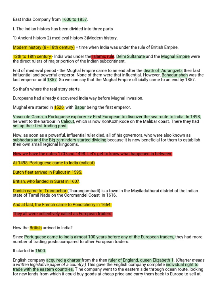 Crash Course Modern History British East India Company PDF