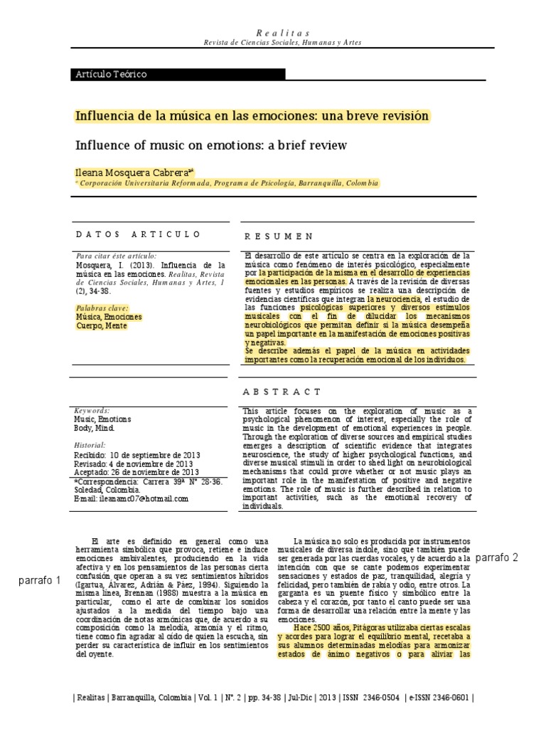 Influencia de la música en emociones | PDF | Las emociones | Cerebro