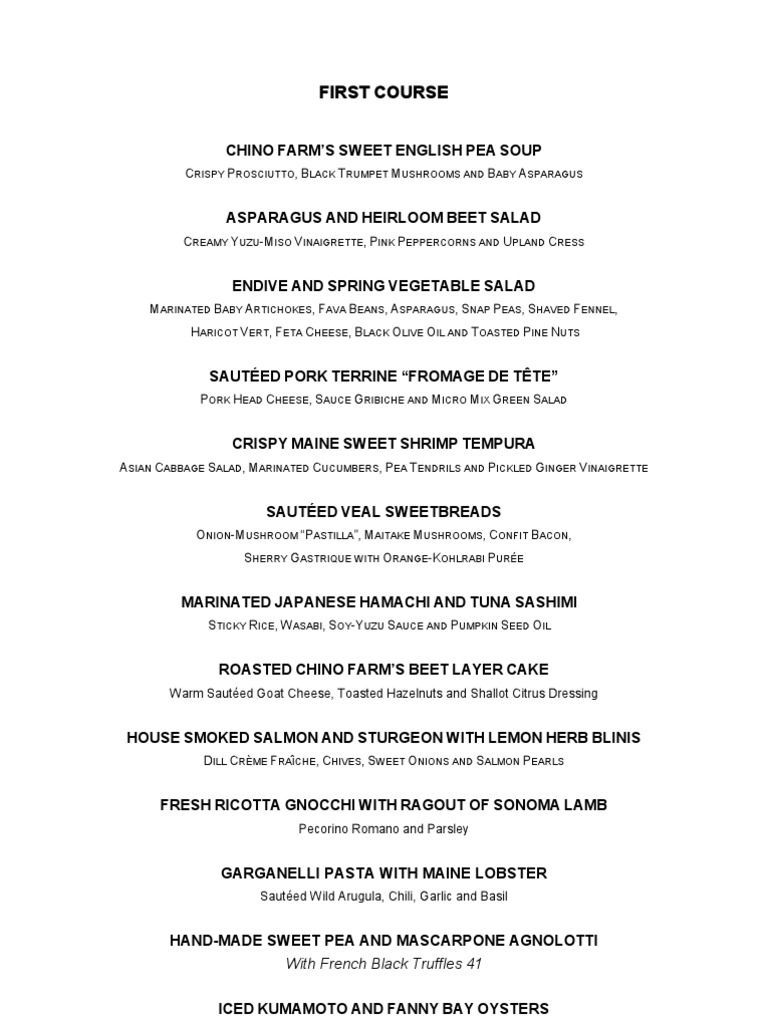 Seasonal Fine Dining Menu Highlights | PDF | Salad | Foods