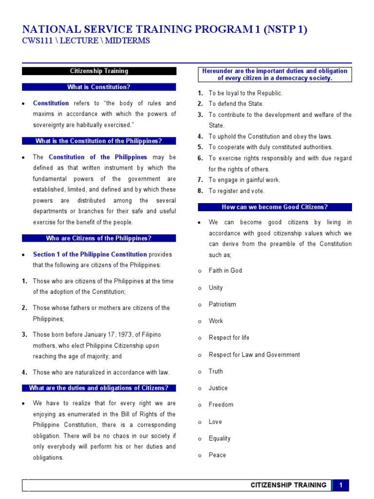 Philippine Citizenship Training Guide | PDF | Citizenship | Constitution