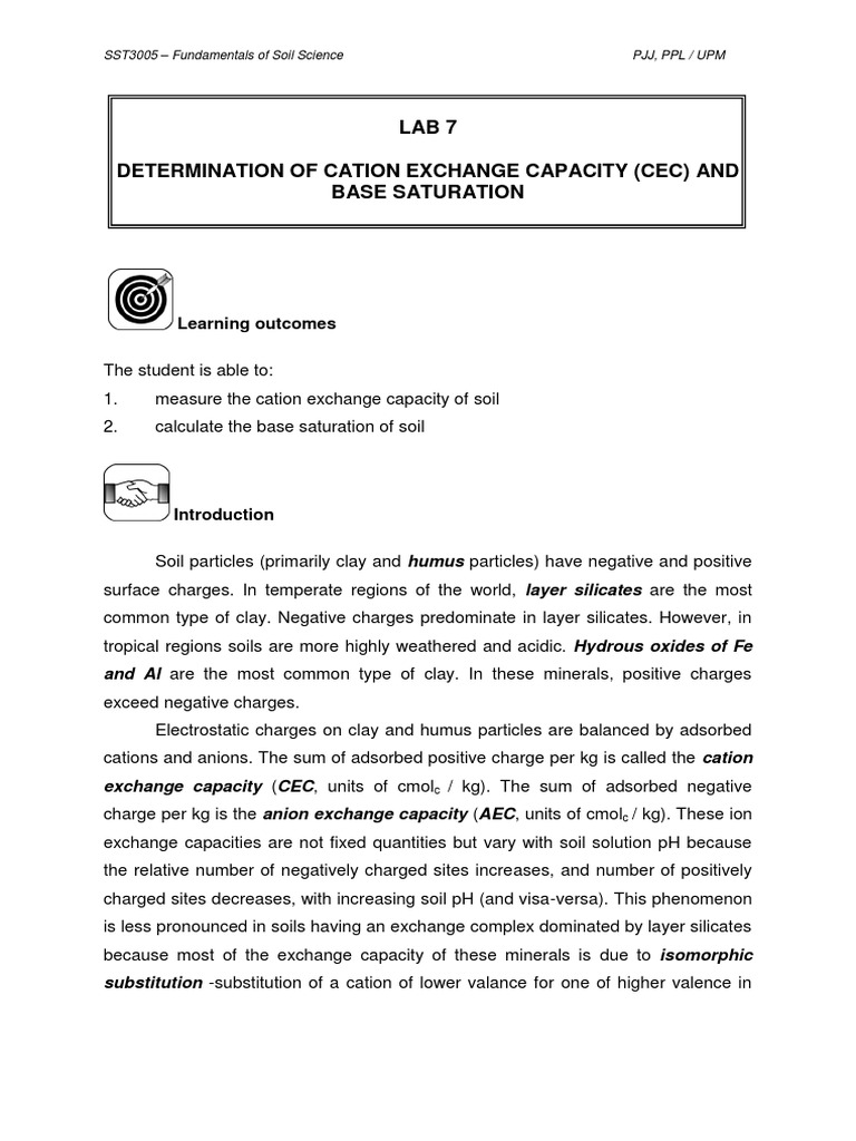 Cation Exchange Capacity and Base Saturation | PDF | Soil | Adsorption