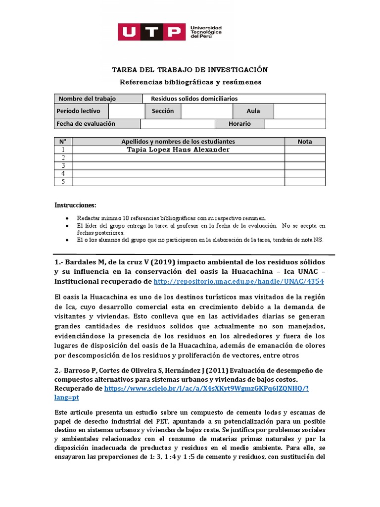 Tarea Del Trabajo de Investigación | PDF | Residuos | Materiales
