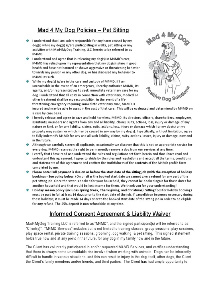 Waiver Policies Pet Sitting PDF Indemnity Legal Liability