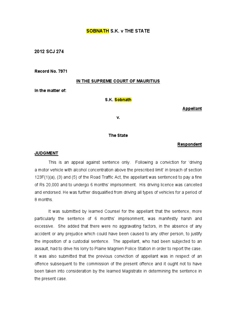 Sobnath v State: Appeal on Sentence | PDF | Mandatory Sentencing ...