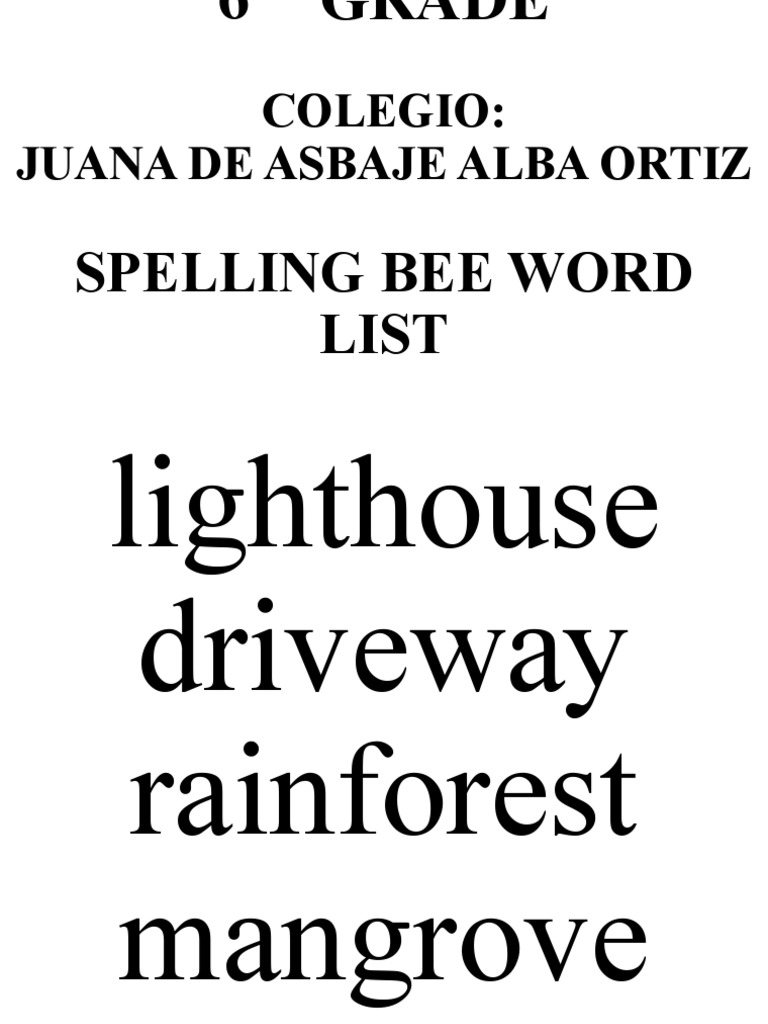 Spelling Bee Word List PDF