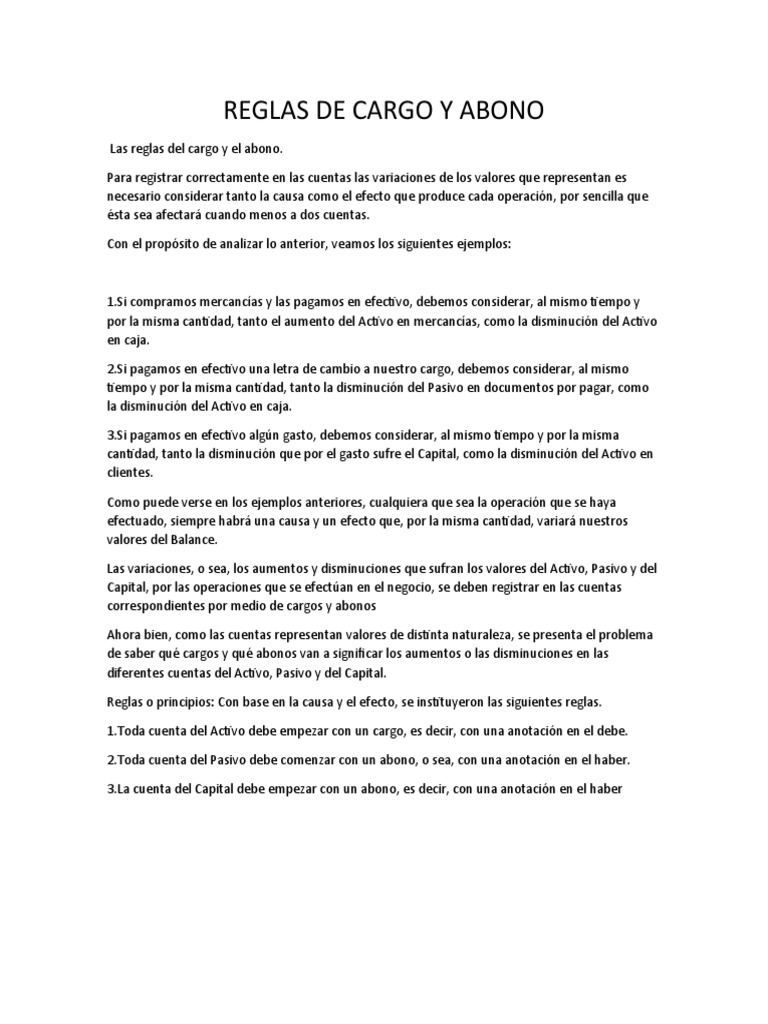 Reglas de Cargo y Abono PDF Contabilidad Economias