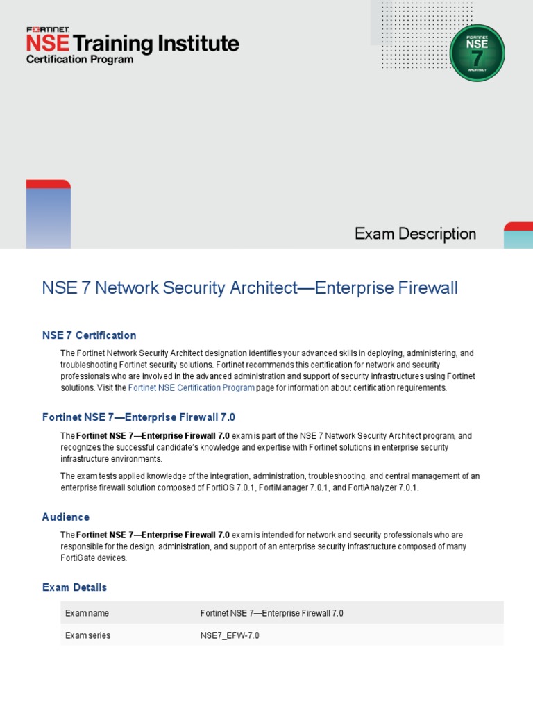 NSE 7 Network Security Architect-Enterprise Firewall: Exam Description ...