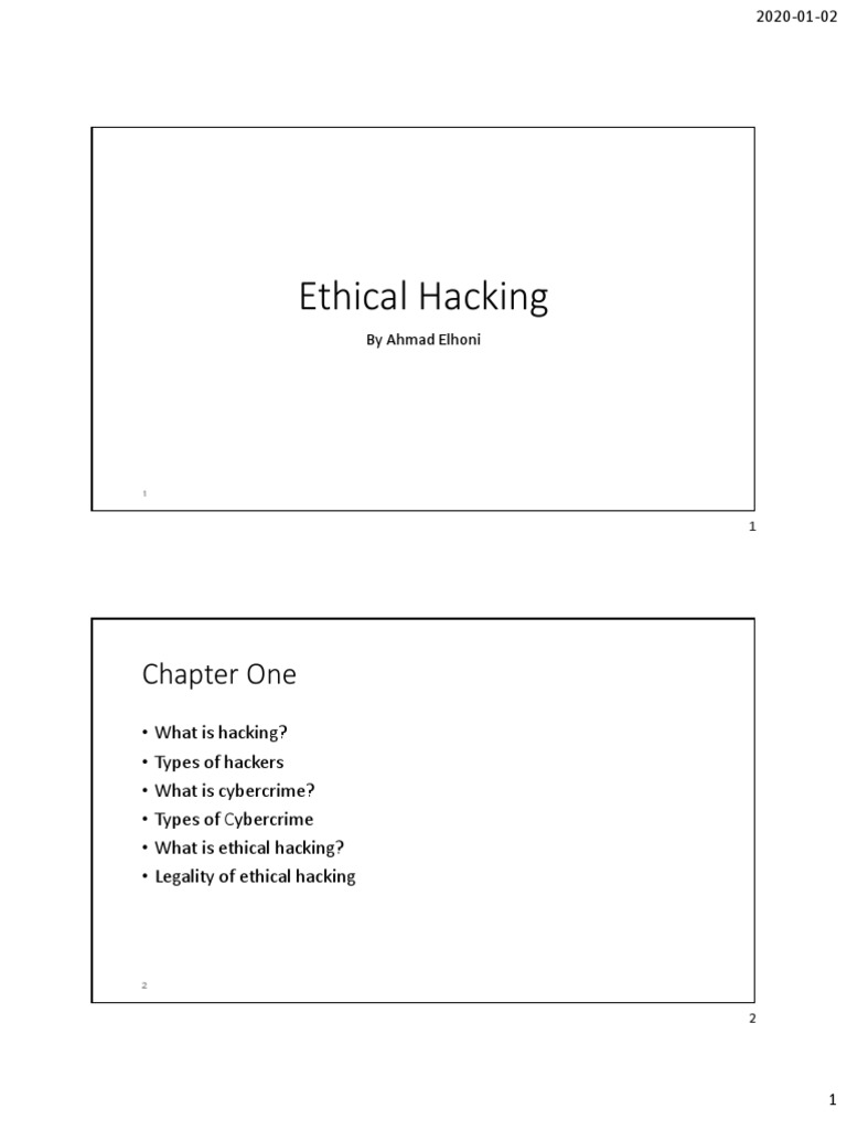 Ethical Hacking: Chapter One | PDF | Security Hacker | Cybercrime