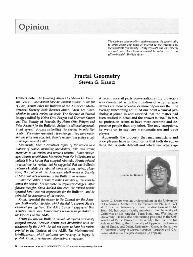 Math. Intelligencer 1989 Krantz | PDF | Fractal | Mathematics