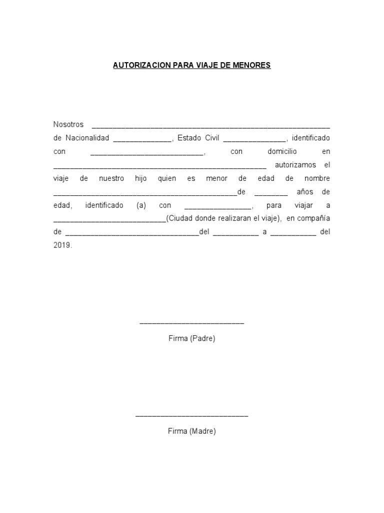 Permiso De Viaje Menores Formulario – PKYGD