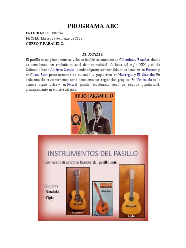 Instrumentos del Pasillo y Géneros Andinos | PDF | Las artes escénicas ...