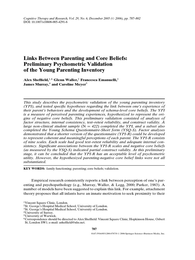 Links Between Parenting and Core Beliefs: Preliminary Psychometric ...