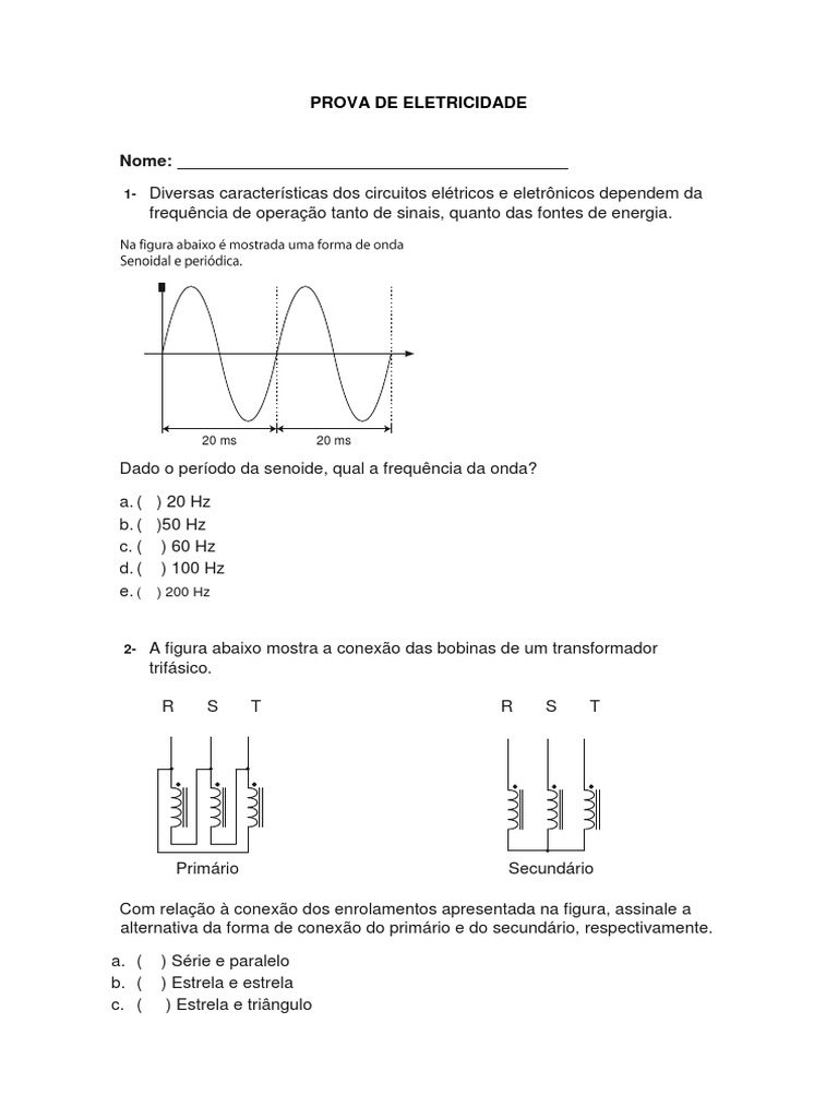 Prova IE | PDF | Corrente elétrica | Eletricidade