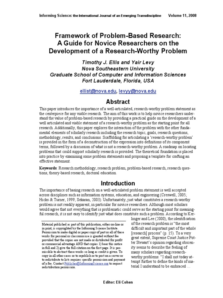 Ellis and Levy 2008 Framework of Problem-Based Research | PDF ...