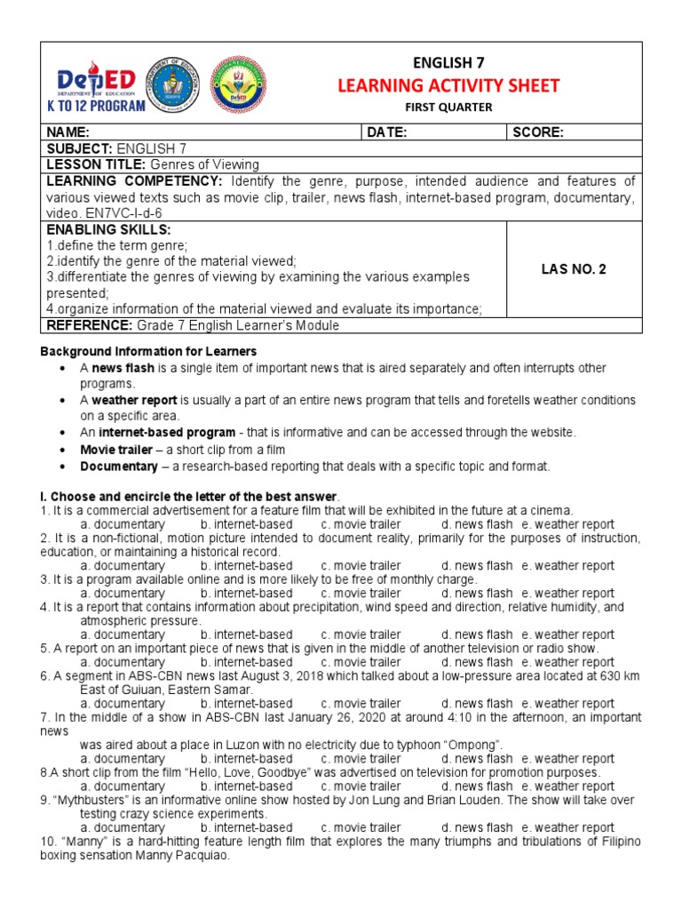 Learning Activity Sheet: English 7 | PDF | Learning | Communication